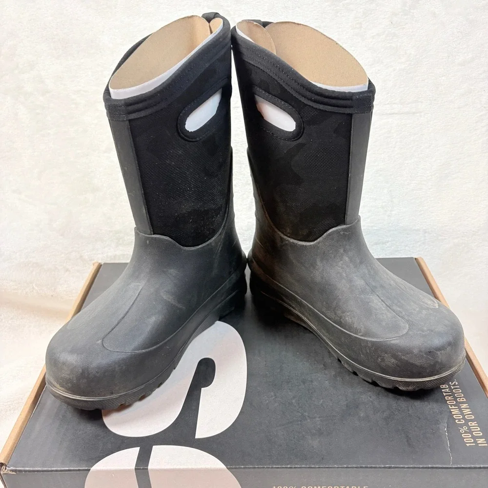 Bogs Classic High Boots Kids Size 4 Black Good‎ Waterproof Insulated Camo 71303K